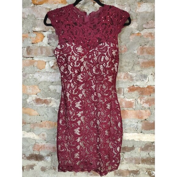 SZ Dresses & Skirts - Sequin Hearts Maroon Lace Dress Womens Sz 5 Red Short Sleeveless J